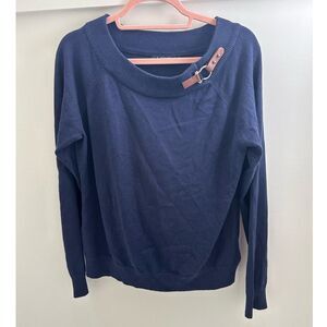 Ralph‎ Lauren Sweater Womens Large Blue Boatneck Buckle Equestrian Leather